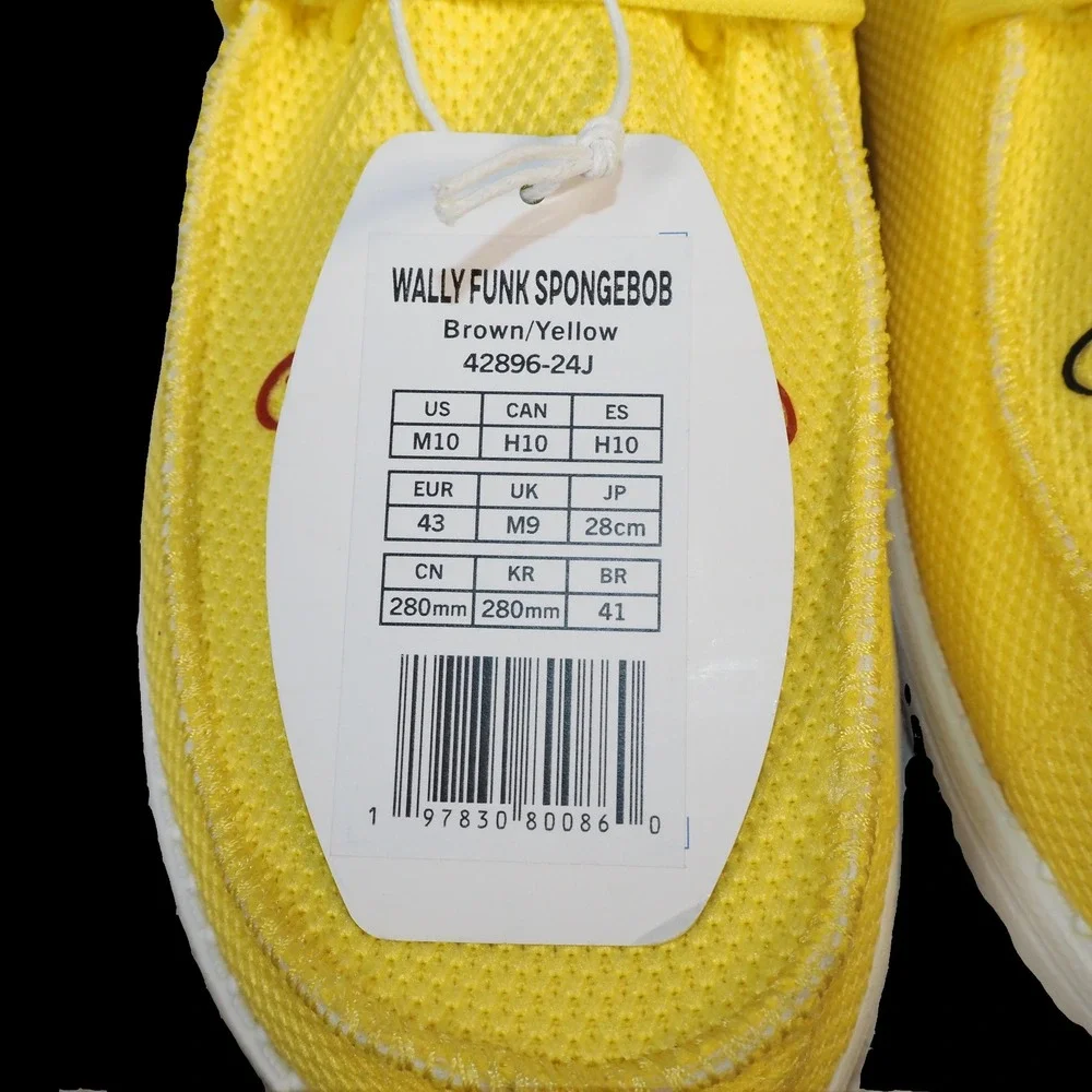 Hey Dude Wally Funk Spongebob Squarepants Yellow Brown Men's 10 Shoes NEW
